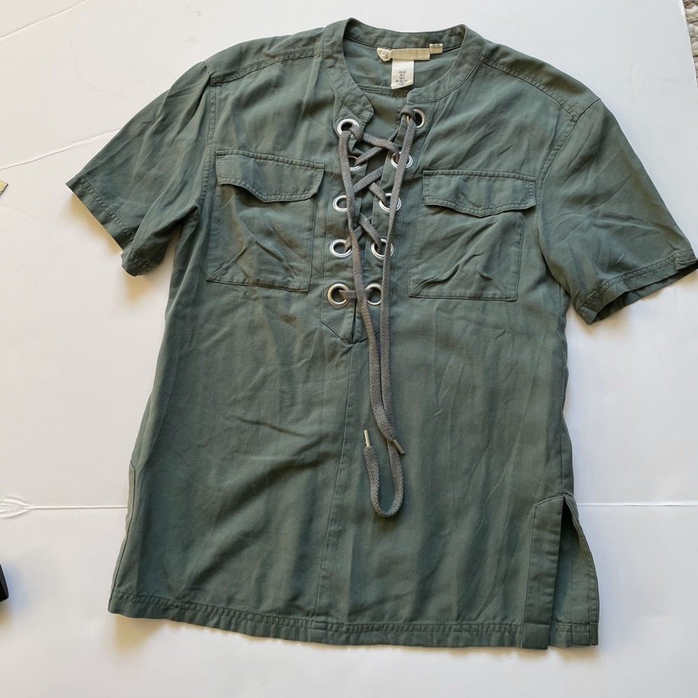 SILK COTTON ARMY SAFARI LACE UP GROMMET SHIRT S/2